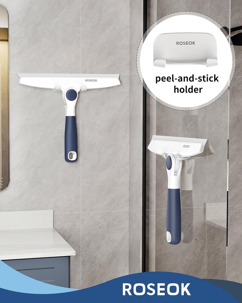 ROSEOK All-Purpose Silicone Squeegee for Shower Glass with Adhesive Hook, Pivoting Head, 10 Inch, Navy Blue, 1 Pack - Image 4